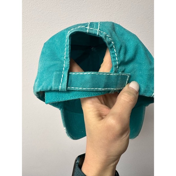 Beautiful teal and floral blessed hat. Velcro strap in back - Picture 3 of 4